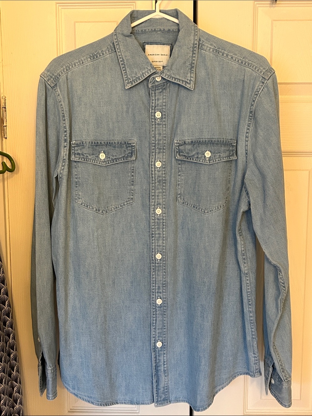 American Eagle Outfitters Light Blue Denim Button-Up Shirt